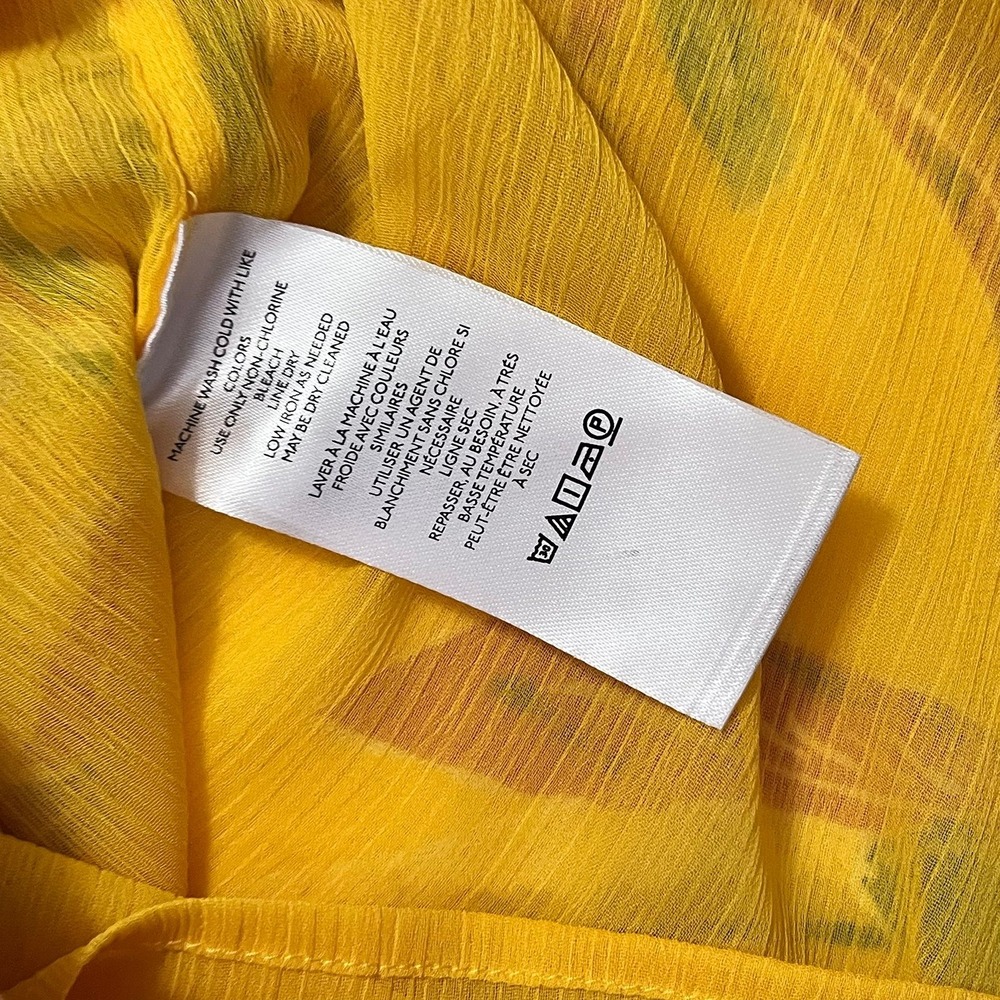 Pilcro Anthropologie Yellow Floral Blouse XL Sheer Button Front Long Sleeve - Picture 7 of 11